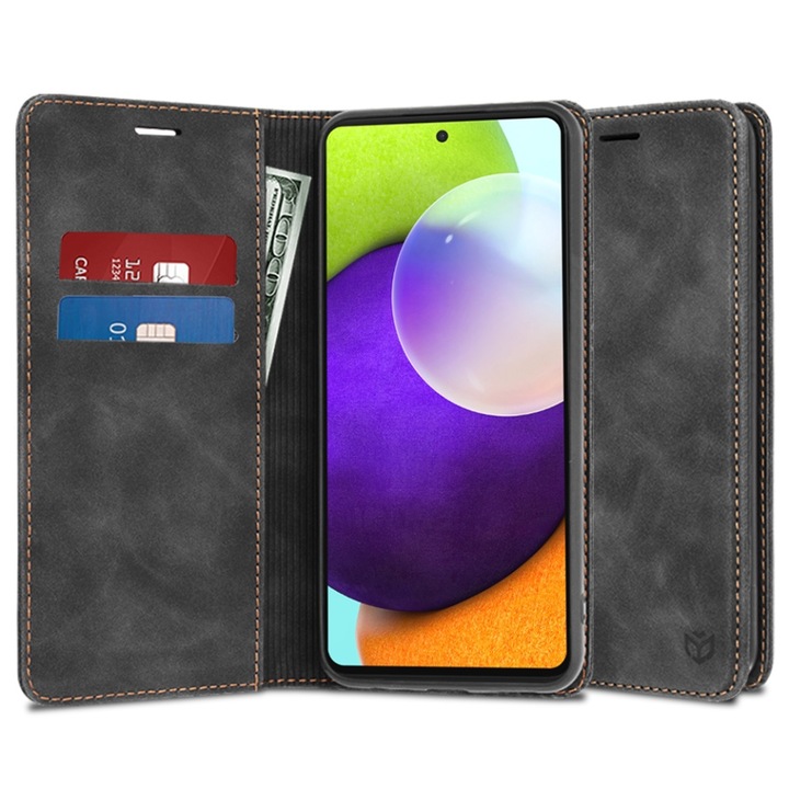 Husa pentru Samsung Galaxy A52 5G / Galaxy A52 4G / Galaxy A52s 5G tip Carte din piele Eco Premium, cu Portofel Interior, SKYDDAR Soft Wallet - Negru