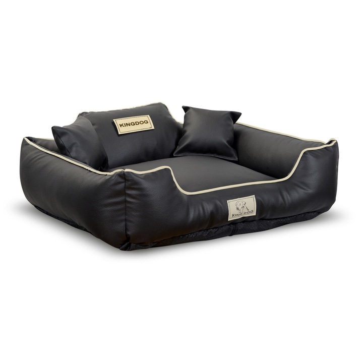 Culcus pentru caini KINGDOG, Aio Factory, Piele ecologica, Husa detasabila, Antialunecare, 100x75 cm, Negru
