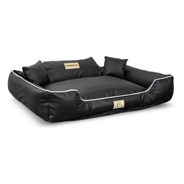 Culcus pentru caini KINGDOG, AIO Factory, piele ecologica, antiderapant, 115x95 cm, negru