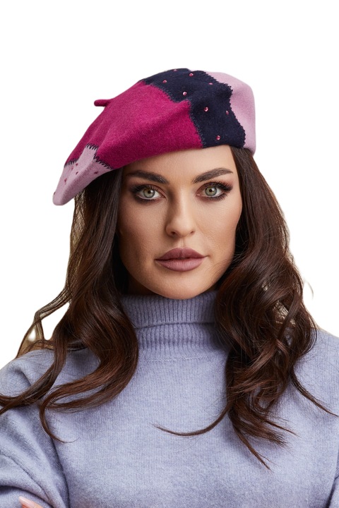 Bereta de dama Ralenne Solana 1, 100% Lana, Fucsia/Bleumarin/Lila, One-Size