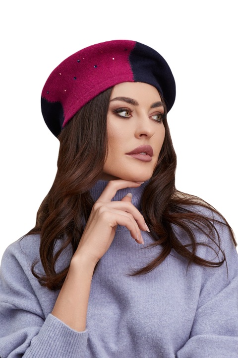 Bereta de dama Ralenne Fabiana 1, 100% Lana, Bleumarin inchis/Fucsia inchis, One-Size