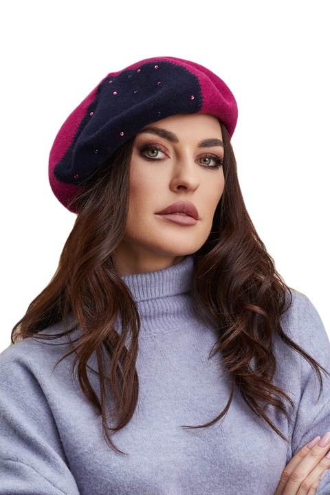 Bereta de dama Ralenne Fabiana, 100% Lana, Fucsia inchis/Bleumarin inchis, One-Size