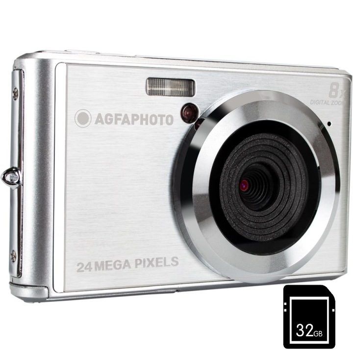 Пакет с камера AgfaPhoto DC5500 24MP HD 720p и 32 GB карта, сребрист