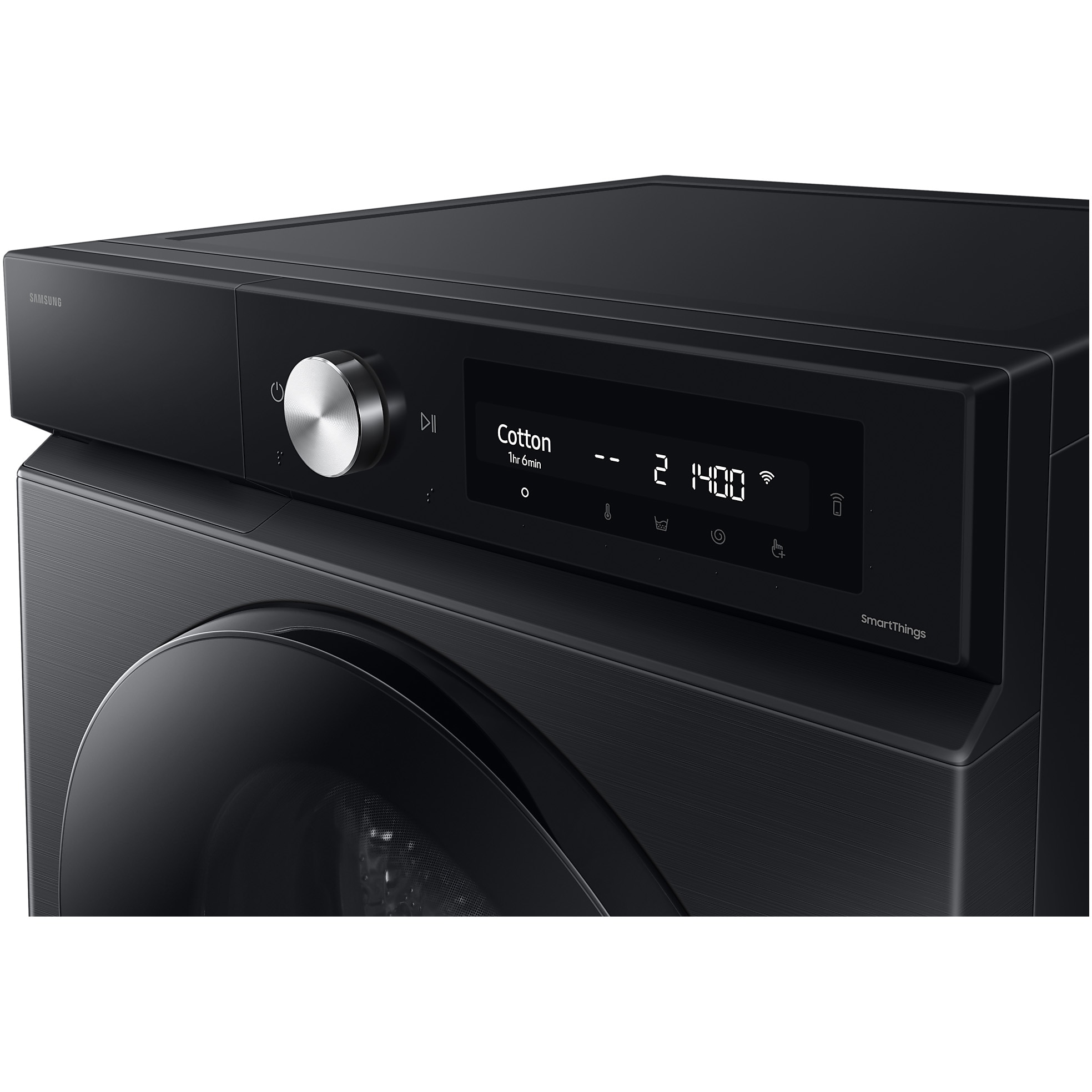 Masina de spalat rufe cu uscator Samsung Bespoke AI WD90DB7B85GBU4, Spalare 9 kg, Uscare 6 kg, 1400 RPM, Clasa D, AI Wash, Auto Dispense, AI Ecobubble, AI Control, Super speed 39 min, WiFi, Negru