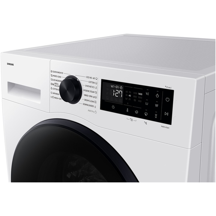 Masina de spalat rufe cu uscator Samsung WD90DG5B15BELE, Spalare 9 kg, Uscare 6 kg, 1400 RPM, Clasa D, AI Ecobubble, WiFi, Alb