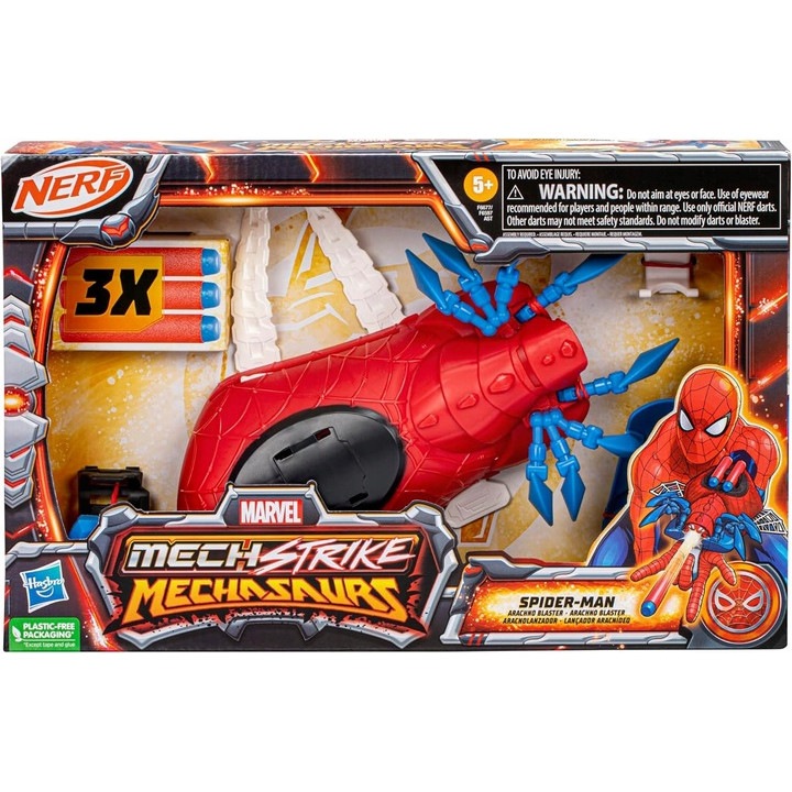 Детско оръжие Hasbro Blaster Mechstrike Mechasaurs Spider-Man, 3 NERF стрелички, 28 см
