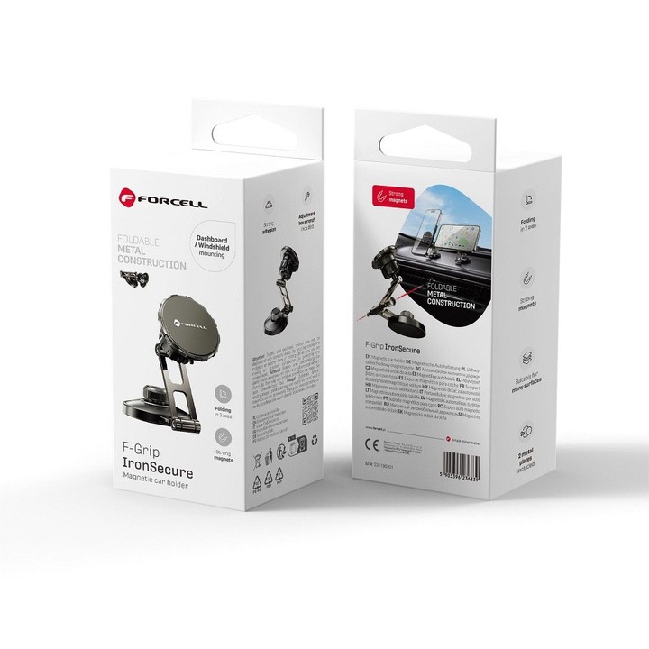 Suport telefon auto magnetic Forcell F-Grip Parbriz IronSecure / tablou de bord negru