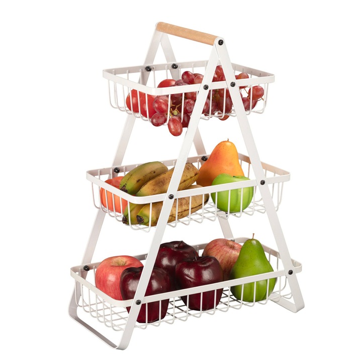 Cos cu 3 etaje pentru fructe, Elitehoff, alb, 33x17x6cm, 27x17x6cm, 21x17x6cm