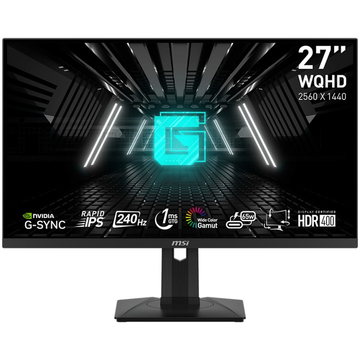 MSI G274QPX IPS LED Gaming monitor, 27", WQHD (2560x1440), 240 Hz, 1 ms, NVIDIA G-Sync™, DisplayHDR 400, Night Vision, USB Type-C, HDMI, DisplayPort, Jack, Pivot, Fekete
