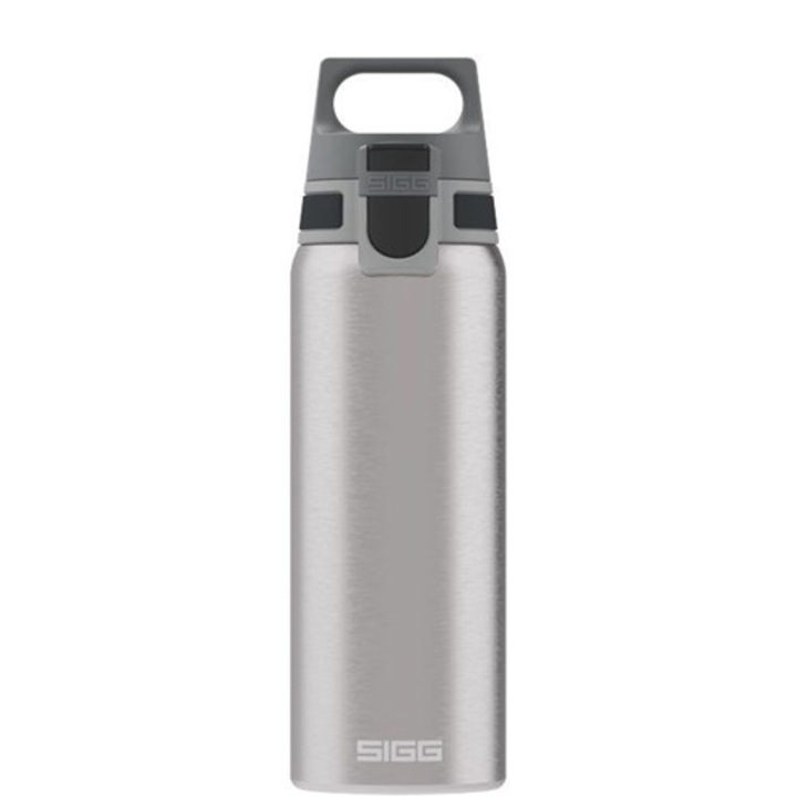 Sigg Shield One acélpalack, 0,75l, szivárgásmentes funkció, széles töltőnyílás, 18/8 acél anyag, szálcsiszolt szín, 0,75l kapacitás, magasság 24,6 cm, átmérő 7,3 cm, súly 193 g, új, termékkód