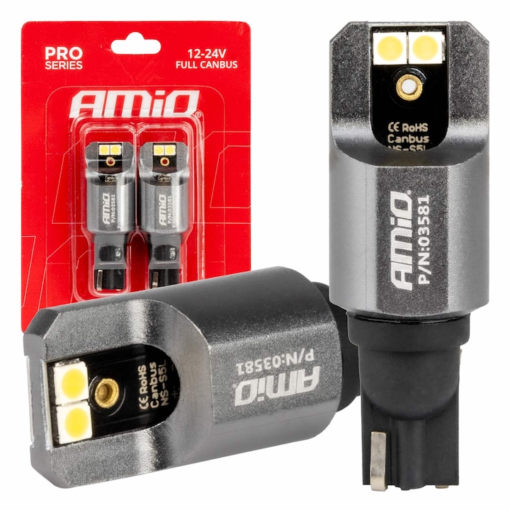 AMIO W16W 12V/24V LED autóizzók, 6000K, 2 darabos készlet