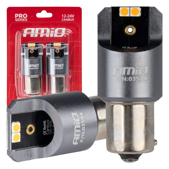 Автомобилни LED крушки, AMIO, комплект от 2, 12V/24V, PY21W