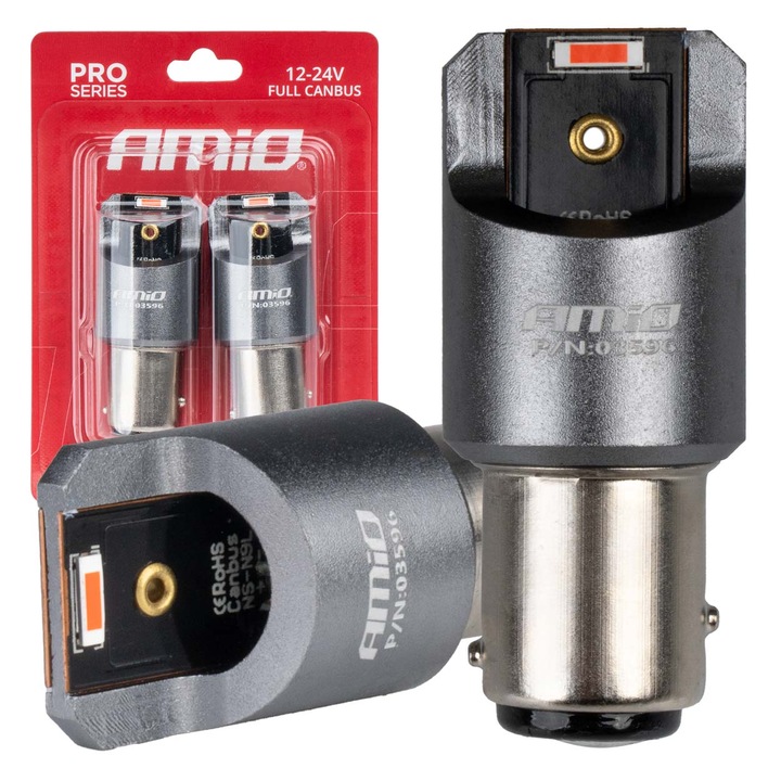 Becuri LED auto, AMIO, P21/5W, 2x1860 SMD, rosu, set 2 buc.