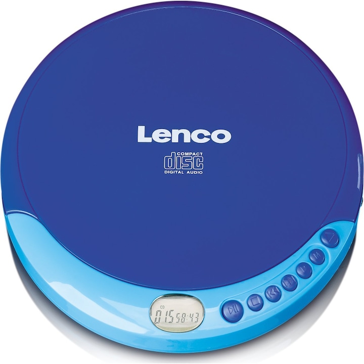 Lenco CD-011 плейър, преносим CD плейър, LCD, син, 148x26 мм