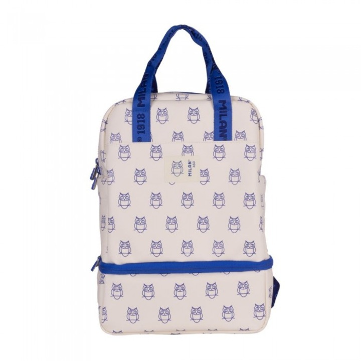 Rucsac scolar, MILAN, colectia 460, compartiment izotermic, bej cu model bufnita, 33x25x13cm
