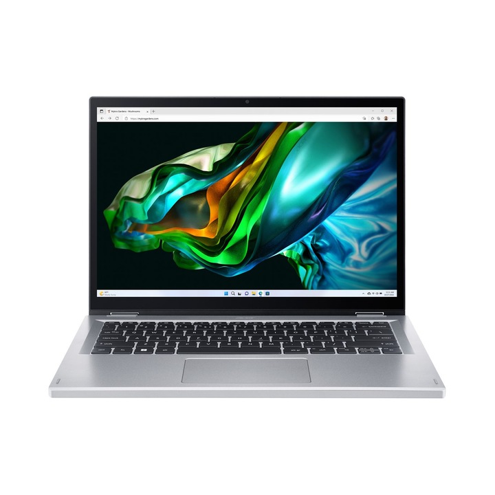 Laptop Acer Aspire 3 Spin 14 Hybrid (2-in-1), 14" WUXGA Touchscreen, Intel® Core™ i3 N305 pana la 3.8 GHz, 8 GB RAM LPDDR5, 256 GB SSD, Intel® UHD Graphics, Free Dos, Silver LPDDR5