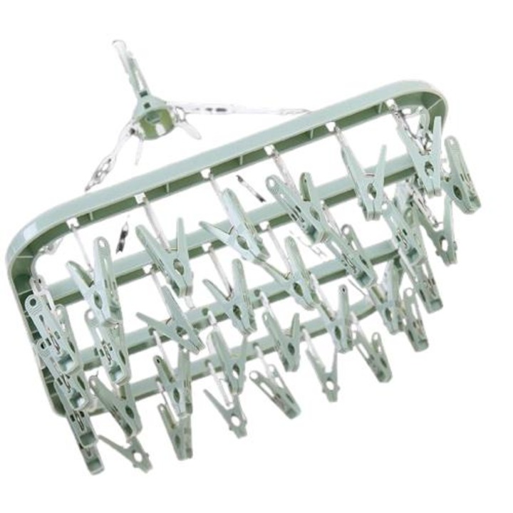 Uscator rufe pliabil, 32 clipsuri, rotativ, plastic, verde