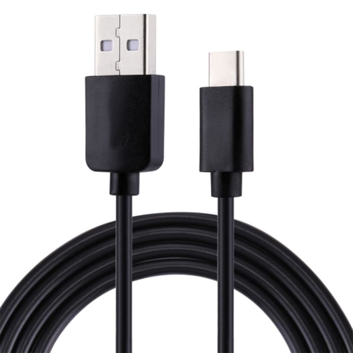 Adat- / töltőkábel C típusú / USB C / C típusú, töltés 2,4 A, gyorstöltés, 1 m, hajlítás és kopásálló, fekete