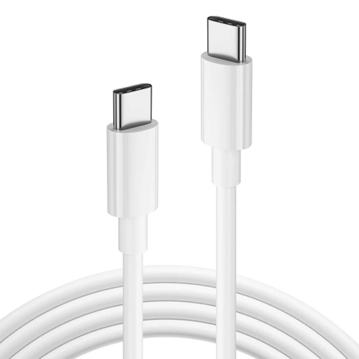Adat- / töltőkábel C típusú / USB C / C típustól C típusig / USB C / C típusú, töltés 3A / 60 W, gyorstöltés, 1 m, hajlításnak és kopásnak ellenálló, fehér