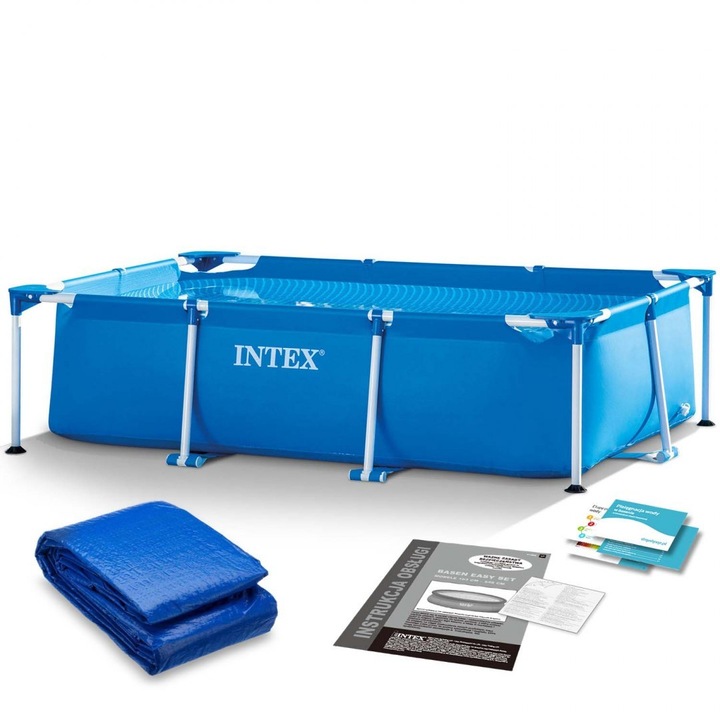 Басейн с конструкция, Intex, Правоъгълен, 220x150x60cm, PVC 3 слоя, вместимост 1662l