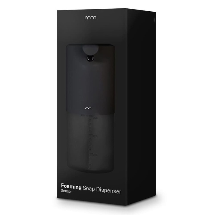 Dispenser de sapun spuma, MikaMax, ABS, 350 ml, 7 x 7 x 18 cm, Negru mat