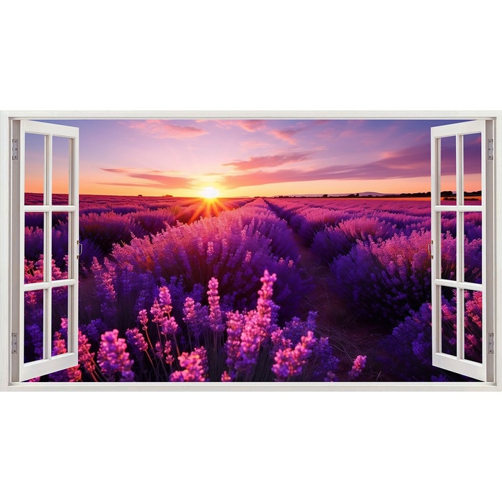 Autocolant decorativ, Fereastra, Butasi de lavanda, Mov, 10804ST-3
