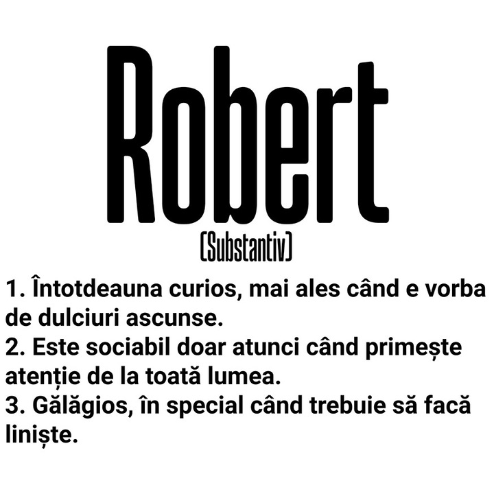 Robert nevű matrica, vicces üzenettel, kíváncsi, társaságkedvelő, hangos, fehér szegéllyel, PVC vinil 70 cm