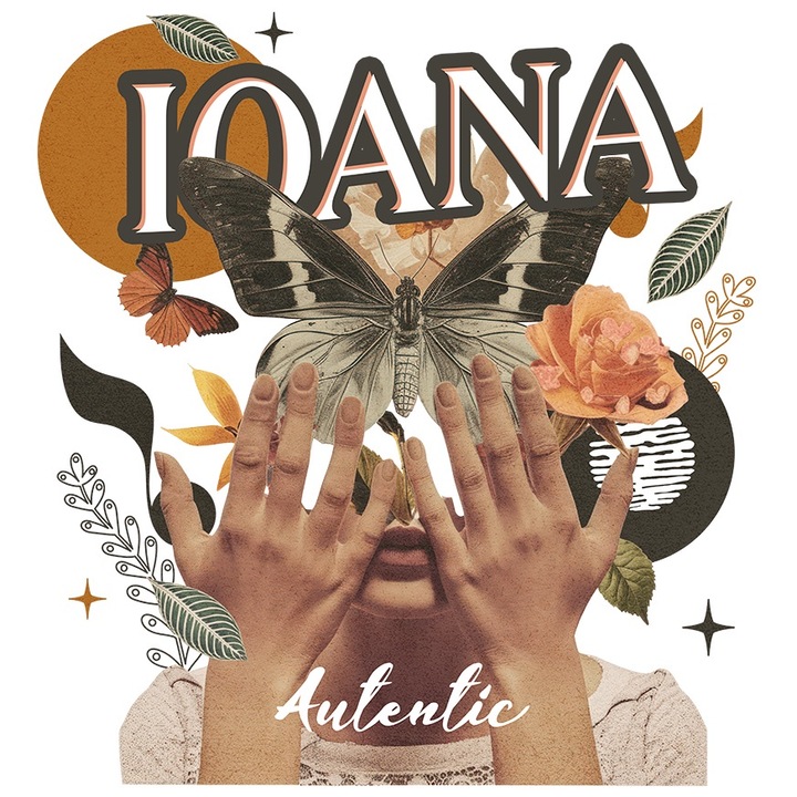 Sticker Cu Numele Ioana, Colaj Fata, Fluture, Flori, Cerc cu Margini Albe, PVC Vinyl 50 cm