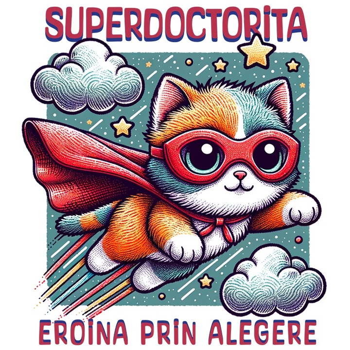 Sticker Super Doctorita, SuperErou, Eroina Prin Alegere cu Margini Albe, PVC Vinyl 23 cm