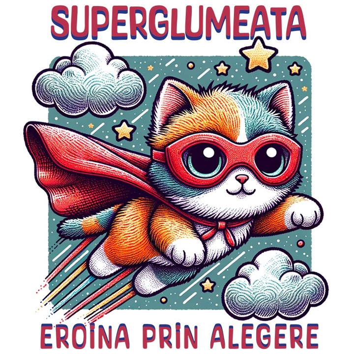 Sticker Super Glumeata, SuperErou, Eroina Prin Alegere cu Margini Albe, PVC Vinyl 23 cm