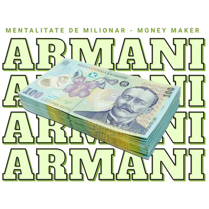 Sticker _Armani_ - 100 Lei Romanesti cu Margini Albe, PVC Vinyl 40 cm