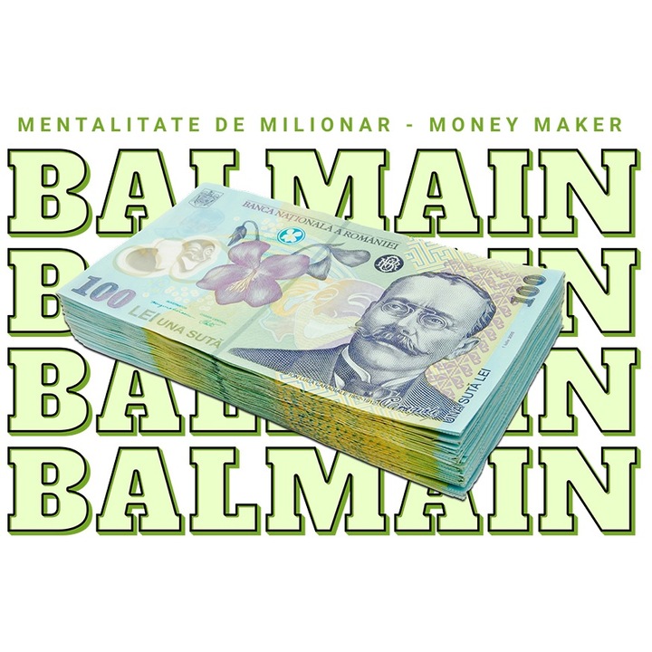 Sticker _Balmain_ - 100 Lei Romanesti cu Margini Albe, PVC Vinyl 40 cm