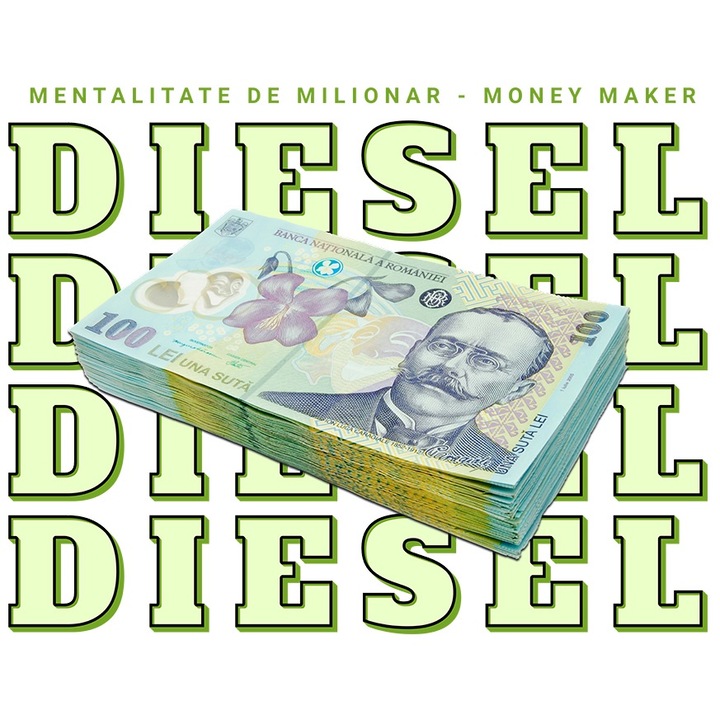Sticker _Diesel_ - 100 Lei Romanesti cu Margini Albe, PVC Vinyl 40 cm