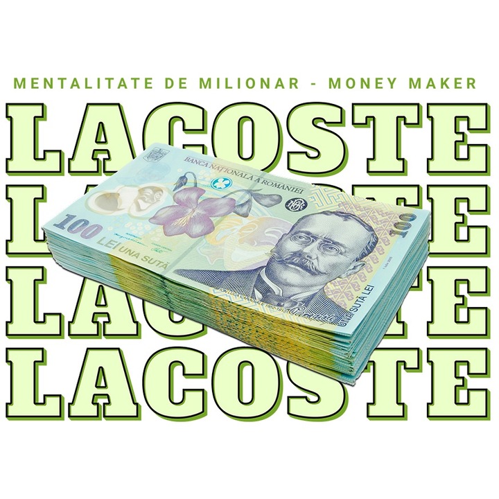 Sticker _Lacoste_ - 100 Lei Romanesti cu Margini Albe, PVC Vinyl 40 cm