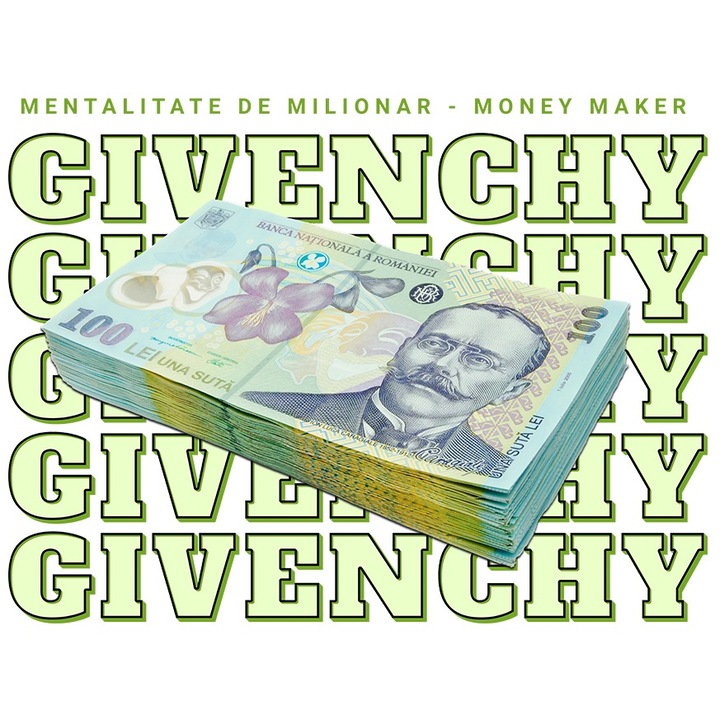 Sticker __Givenchy_ - 100 Lei Romanesti cu Margini Albe, PVC Vinyl 23 cm