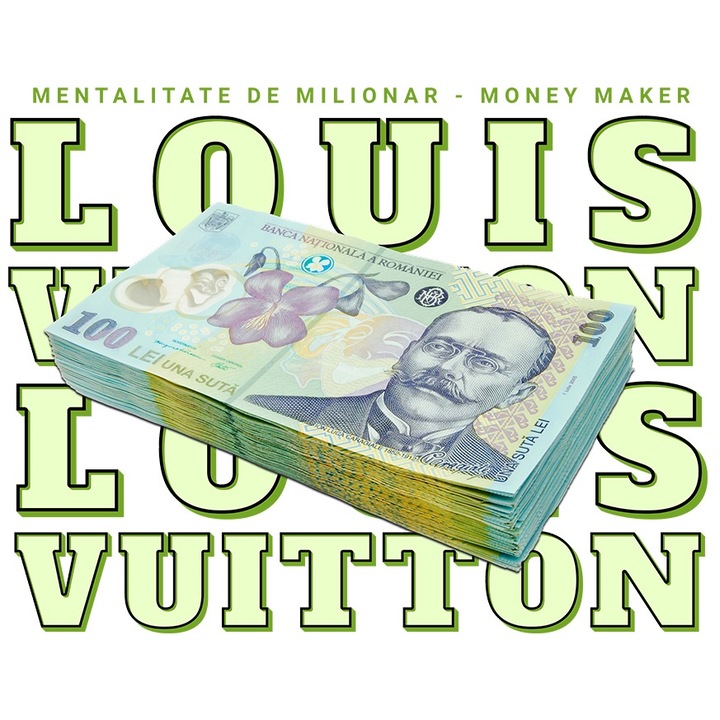 Sticker __Louis Vuitton_ - 100 Lei Romanesti cu Margini Albe, PVC Vinyl 70 cm
