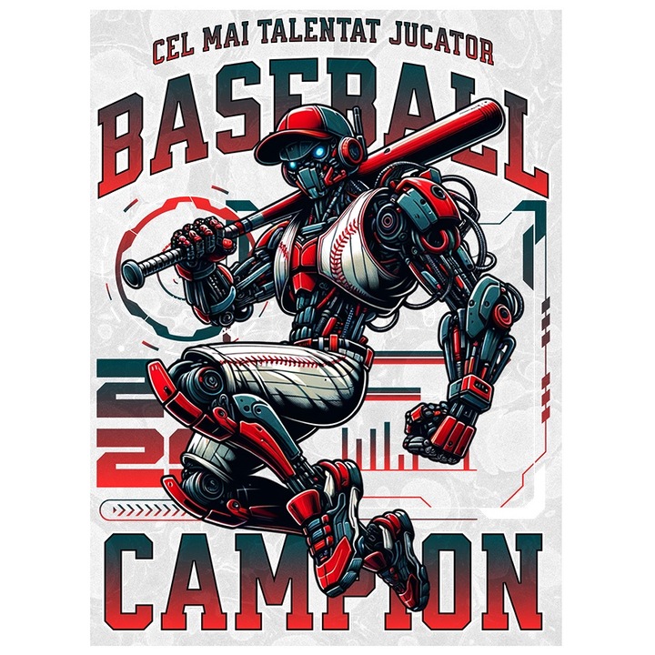 Sticker Jucator Robot de Baseball - Campion, Talentat cu Margini Albe, PVC Vinyl 28 cm