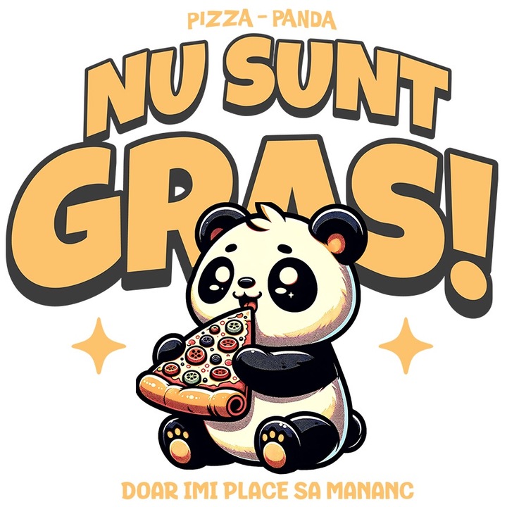 Sticker Nu Sunt Gras - Doar imi place sa mananc, Panda cu Margini Albe, PVC Vinyl 40 cm