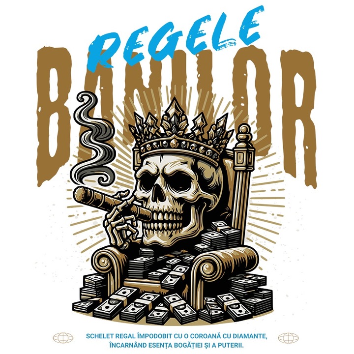 Sticker Regele Banilor - Schelet cu Coroana cu Margini Albe, PVC Vinyl 90 cm