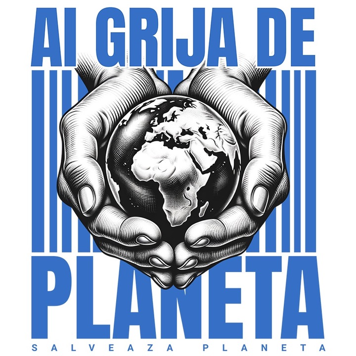 Sticker Ai Grija de Planeta - Salveaza Planeta cu Margini Albe, PVC Vinyl 28 cm