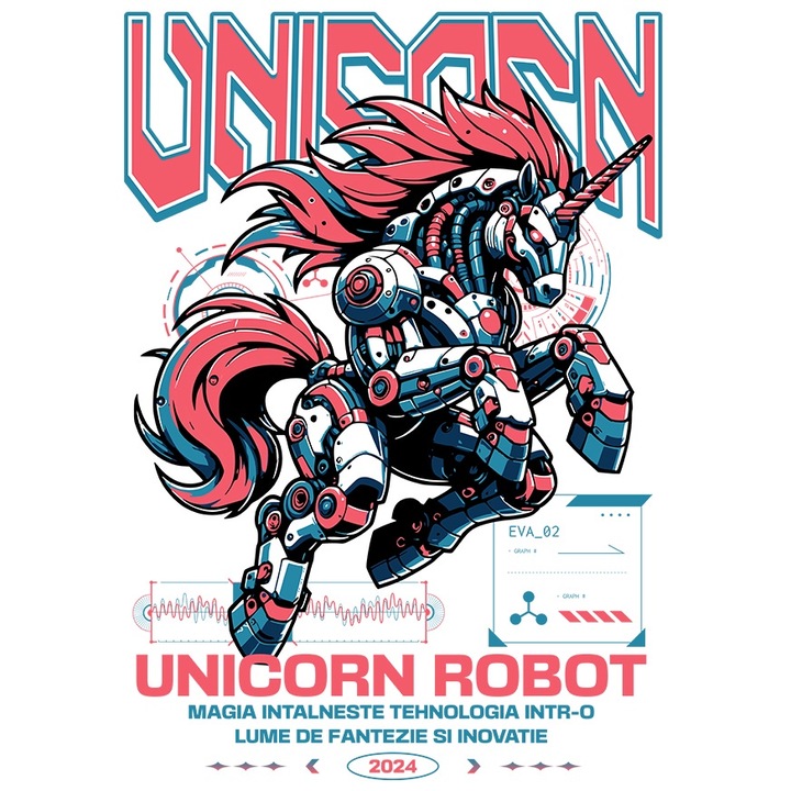 Sticker Unicor Robot Curcubeu Robot cu Margini Albe, PVC Vinyl 28 cm