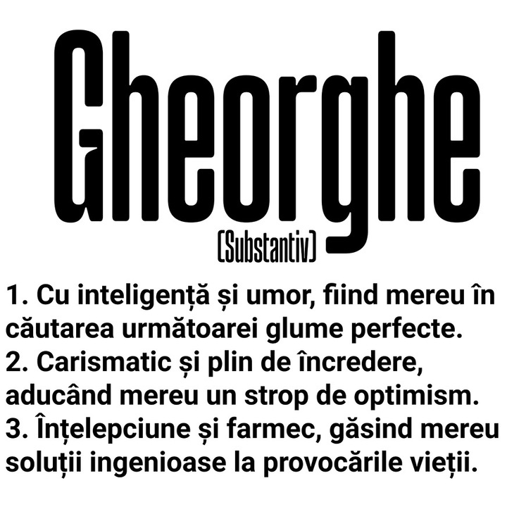 Sticker Cu Numele Gheorghe, Inteligenta, Umor, Carismatic, Intelept, Personalizat, Cadou cu Margini Albe, PVC Vinyl 40 cm