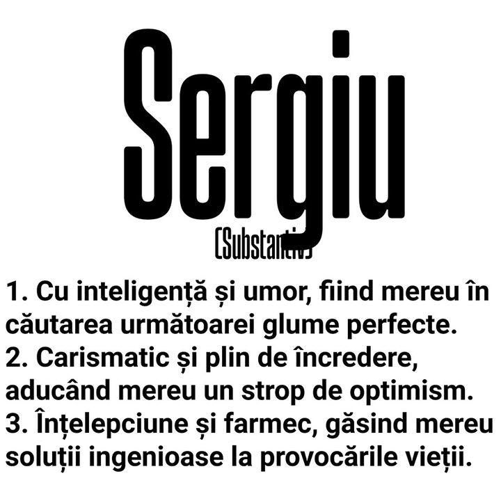 Sticker Cu Numele Sergiu, Inteligenta, Umor, Carismatic, Intelept, Personalizat, Cadou cu Margini Albe, PVC Vinyl 23 cm
