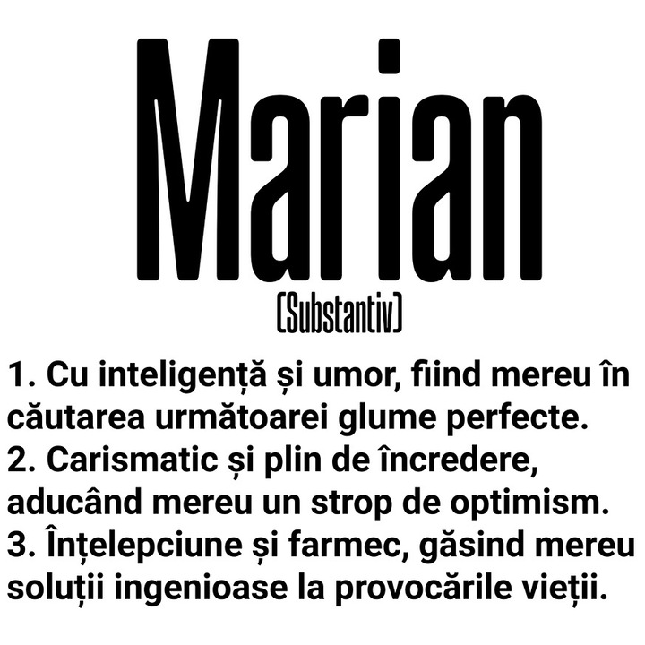 Sticker Cu Numele Marian, Inteligenta, Umor, Carismatic, Intelept, Personalizat, Cadou cu Margini Albe, PVC Vinyl 40 cm