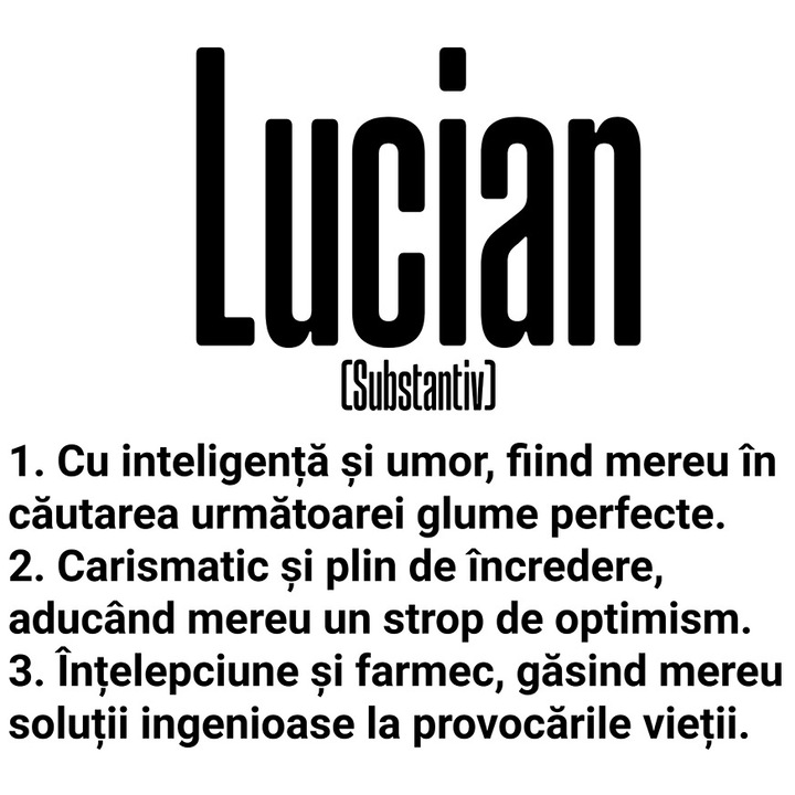Sticker Cu Numele Lucian, Inteligenta, Umor, Carismatic, Intelept, Personalizat, Cadou cu Margini Albe, PVC Vinyl 40 cm