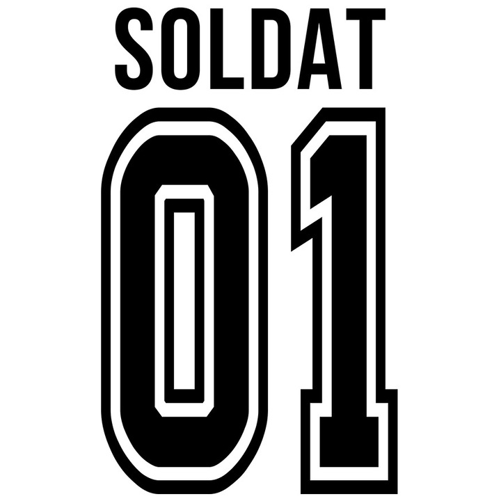 Sticker Cu Textul soldat, si Numarul 01, Cel Mai Bun, Apreciere, Personalizat cu Margini Albe, PVC Vinyl 90 cm