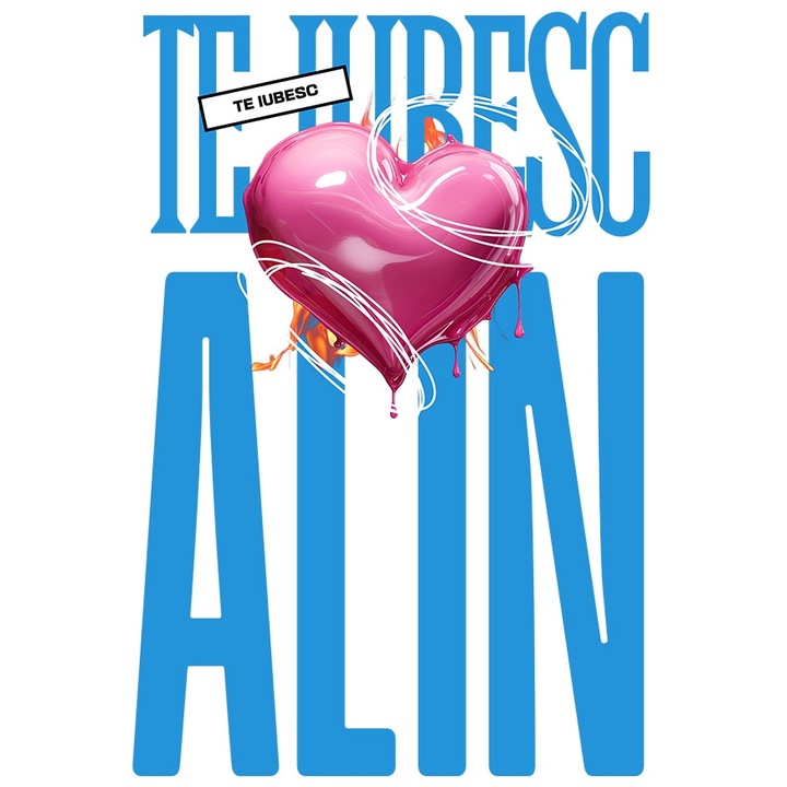 Sticker Te Iubesc Alin, Dragoste, Inima, Iubire, Sfantul Valentin, Dragobete, Valentine's Day cu Margini Albe, PVC Vinyl 10 cm