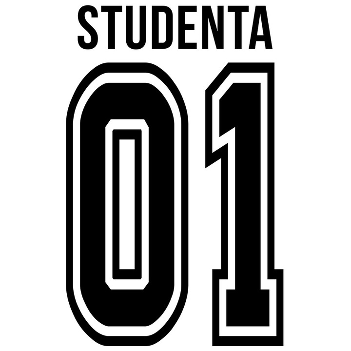 Sticker Cu Textul studenta, si Numarul 01, Cel Mai Bun, Apreciere, Personalizat cu Margini Albe, PVC Vinyl 28 cm