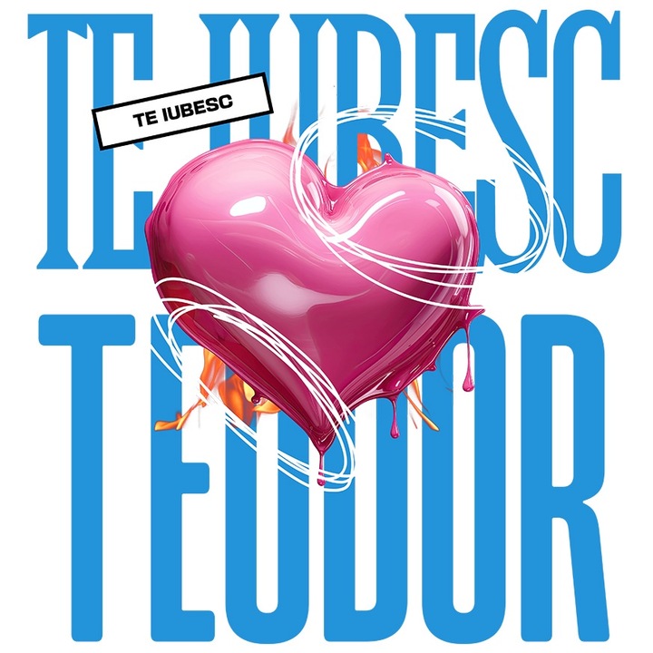 Sticker Te Iubesc Teodor, Dragoste, Inima, Iubire, Sfantul Valentin, Dragobete, Valentine's Day cu Margini Albe, PVC Vinyl 15 cm