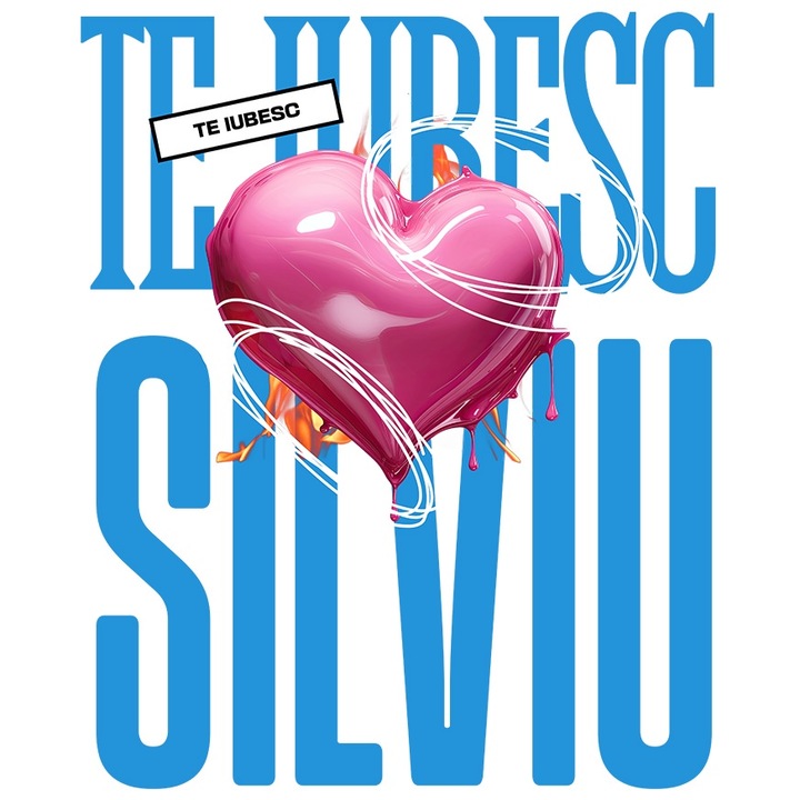 Sticker Te Iubesc Silviu, Dragoste, Inima, Iubire, Sfantul Valentin, Dragobete, Valentine's Day cu Margini Albe, PVC Vinyl 10 cm